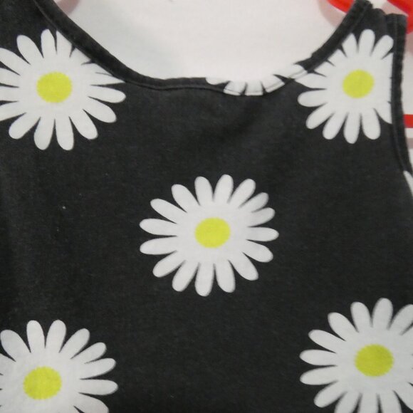 Black Floral Cotton Summer Dress P2P 10.5 inches measured Not Lined - Picture 10 of 14